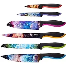 Chef’s Vision Cosmos Knife Set - 6-Piece Stainless Steel Kitchen Knives Set with Vibrant Cosmos Design - Perfect House Warming Gift - Unique Kitchen Knife Set Gift