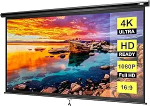 VIVOHOME 80 Inch Manual Pull Down Projector Screen, 16:9 HD Retractable Widescreen Matte for Movie Home Theater Cinema Office Video Game, Black