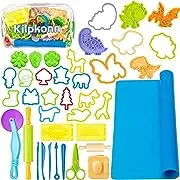 Kilpkonn Dough Tool Kit for Kids, 41Pcs Dough Accessories Molds, Shape, Scissors, Rolling Pin, Dough Mat with Storage Bag, Party Pack Playset for Toddlers Girls Boys