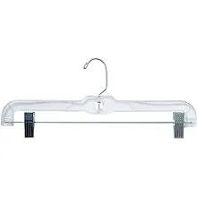 NAHANCO 600RCLH Plastic Skirt/Pant Hanger with Long Metal Swivel Hook and Pinch Clips, Heavy Weight, 14", Clear (Pack of 100)