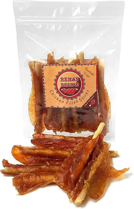 Rena's Recipe Chicken Fillet Sticks (8 Count) Rawhide Free Chicken Fillet Wrapped Chews with Glucosamine for Joint Health