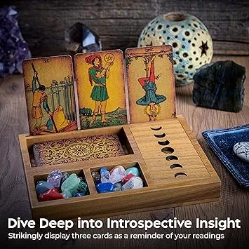 Wooden Tarot Card Holder Box -3 Tarot Card Stand &amp; Tarot Deck Crystal Holder Box