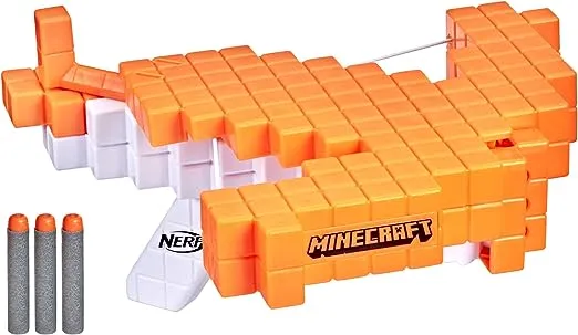 Nerf Minecraft Pillager's Crossbow, Dart-Blasting Crossbow, Includes 3 Elite Darts, Real Crossbow Action, Pull-Back Priming Handle