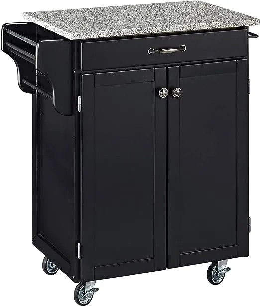 Homestyles Cuisine Kitchen Cart, Black, Granite Top