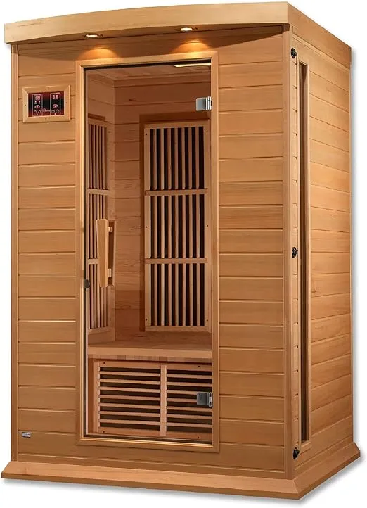 DYNAMIC SAUNAS Maxxus Toulouse 2 Person Low EMF Far Infrared 6 Panel Sauna, FM Radio, CD Player, Aux Port, and Built-in Speakers, Canadian Hemlock