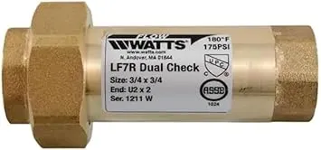 Watts LF7RU2-2 Lead-Free Brass MPT Dual Check Valve, 3/4-Inch, 1-Piece 