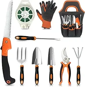 SETTECH Gardening Tools,10PCS Stainless Steel Heavy Duty Garden Tool Set,Non-Slip Ergonomic Handle and Outdoor Garden Shovel with Storage Gardening Kit,Gardening Gifts for Women and MenSETTECH Gardening Tools,10PCS Stainless Steel…