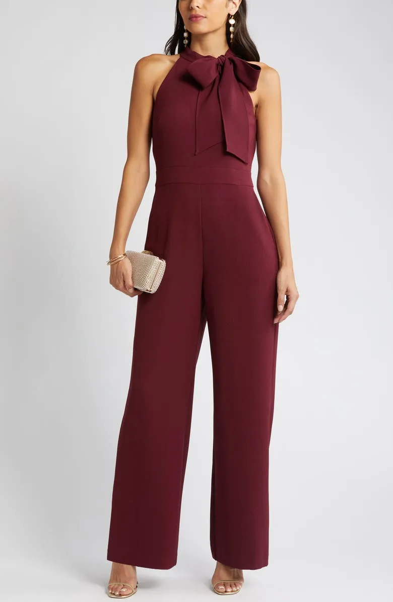 Womens Vince Camuto Bow Neck Stretch Crepe Jumpsuit