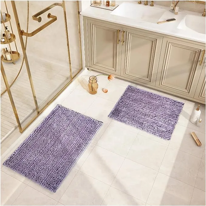 Civkor Bathroom Rugs,Chenille Bath Mat Set 2 Pieces Non Slip Backing,31x20 and 24x16Inch,Machine Wash,Quick Qry,Purple