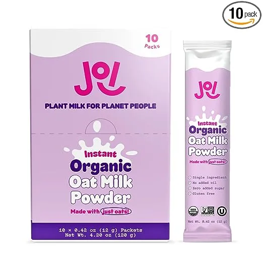 Instant Organic Oat Milk Powder, Unsweetened 10ct Carton by JOI - Dairy Free, Plant Based, Kosher, Shelf-Stable. Perfect for Smoothies, Protein Shakes, Overnight Oats. Tastes like Oats. Single Serve.Instant Organic Oat Milk Powder, Unsweetened 10ct…