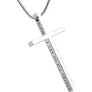 HZMAN Philippians 413 Cross Pendant STRENGTH Bible Verse Stainless Steel Neck...