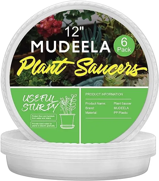 MUDEELA 6 Pack of 12 inch Plant Saucer, Durable Plastic Plant Trays for Indoors, Clear Plastic Flower Plant Pot Saucer, Made of Thicker, Stronger