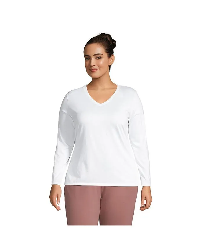 Women's Plus Size Relaxed Supima Cotton Long Sleeve V-Neck T-Shirt