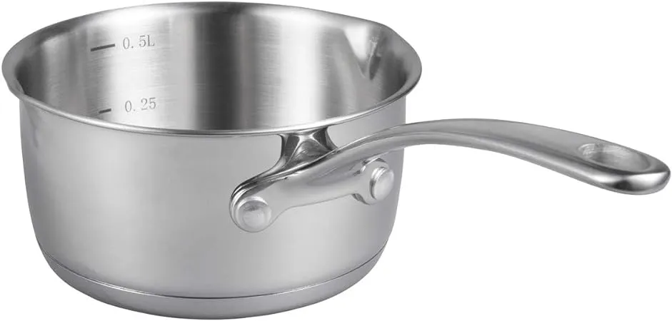 IMEEA Small Saucepan for Melting Butter Heavy Duty 18/10 Tri-Ply Stainless Steel Butter Warmer with Dual Pour Spouts, 0.75-Quart