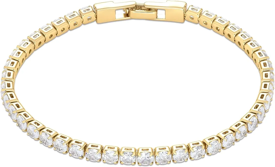 Amazon Essentials 14K Gold or Sterling Silver Plated Cubic Zirconia Tennis Bracelet 7.5"