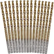 Drill Bit Set 15 Piece 1/8 Inch M35 Cobalt Titanium Nitride Coated Drill Bits Fo