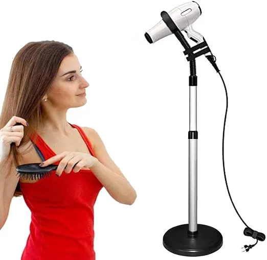 Hair Dryer Stand, 360 Degree Rotating Lazy Hair Dryer Stand Hand Free With Heavy Base, Hands-Free Blow Dryer Holder Countertop, Adjustable Height Hair Dryer Holder