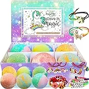 Unicorn Bath Bombs with Jewelry Inside Plus JEWELRY BOX for Kids - 6 Pack Skin Moisturizing Natural and Organic Bath Bombs for Kids with Surprise Inside, Bubble Bath, Birthday Gift for Girls