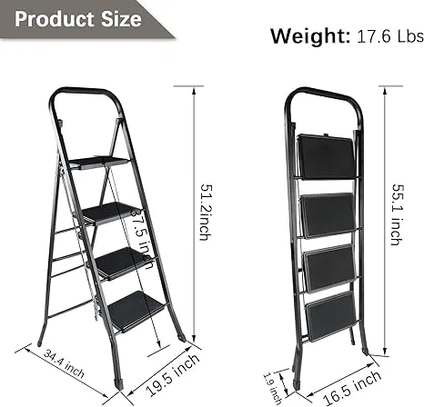 YSSOA 4 Step Ladder, Folding Step Stool with Wide Anti-Slip Pedal, 500 lbs Sturd