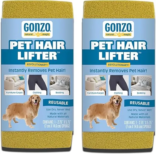 Gonzo Pet Hair Remover - 2 Pack - Lift and Remove Dog, Cat and Other Pet Hair from Furniture, Carpet, Bedding and Clothing
