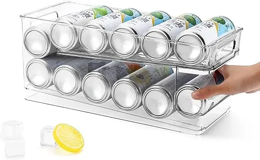 Xicennego Upgrade Double-Layer Rolling Beverage Soda Can Storage Organizer, Soda Can Dispenser for Refrigerator, Fridge Can Drink Holder, Plastic Storage Rack for Fefrigerators, Pantry (Standard)