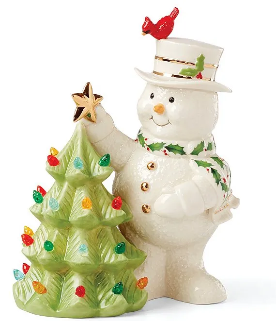 Lenox Happy Holly Days Snowman with Retro Lit Tree Figurine