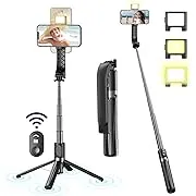 Selfie Stick Tripod, 55" Phone Tripod with Remote, Extendable Aluminum Alloy Bluetooth Selfie Stick and Phone Holder for iPhone Android Phone, GoPro Camera Black