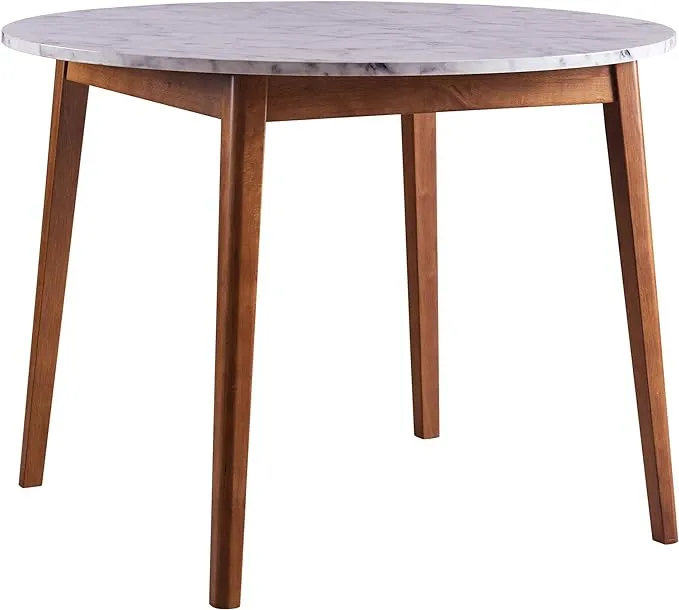 Ashton Faux Marble Brown Dining Table with Top Solid Wood Leg