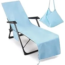 VOCOOL Chaise Lounge Pool Chair Cover Beach Towel Fitted Elastic Pocket Won't Slide (Sky Blue)