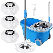 Mop and Bucket with Wringer Set on Wheels, 360 Spinning Mop Bucket Floor Cleaning System with 3 Microfiber Refills 61" Stainless Steel Telescopic Handle for Home Office Floor Cleaning