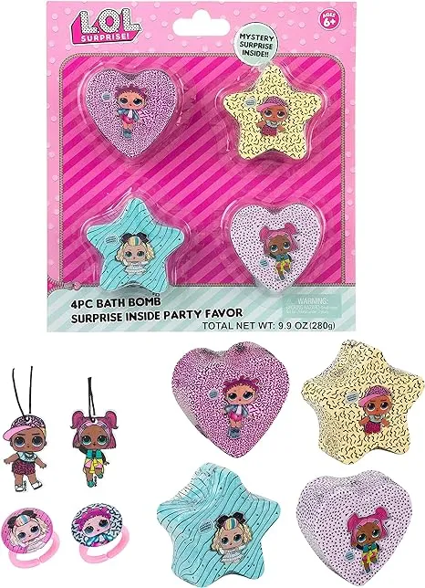 L.O.L. Surprise! Party Favors 4PC Children Bath Bomb Package - Non Toxic Bath Bombs for Kids, Spa Gifts for Girls, Kid Safe Bath Bombs for Girls, LOL Bath Set, Kids Bath Accessories Girls Gift Pack