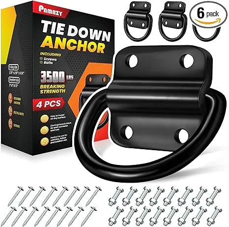 PAMAZY 4pcs Heavy Duty Steel D Rings Tie Down Anchors, Ultra Durable 3500 Pound Breaking Strength Surface Mount Hooks Securing Cargo for Trailer, Truc