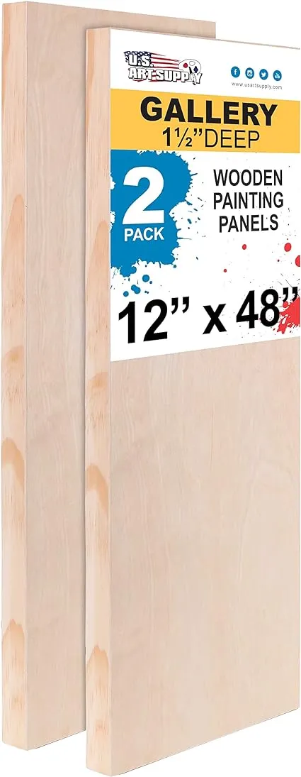 12&#034; x 48&#034; Gallery 1-1/2&#034; Profile Depth Artist Wood Pouring Panel Boards 2-Pack