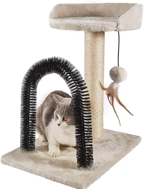 PEEKAB Cat Scratching Post with Cat Tower Tree and Cats Arch Self Groomer Massager Brush Kitty Ball Toys for Kittens and Small Cats