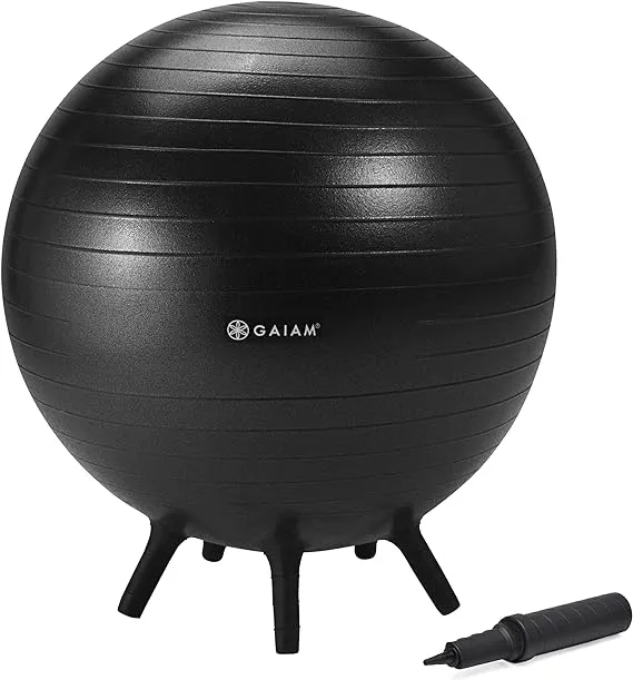 Gaiam Balance Ball Chair - No-Roll Ergonomic Office Chair & Yoga Ball Chair for Home Office Desk with Exercise Guide, Easy Installation Ball Pump, and Built-in Stability Legs, 25.5 in. (65 cm) - Black