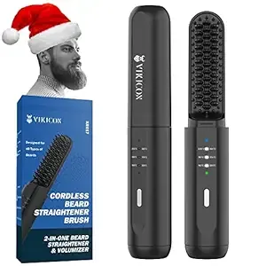 VIKICON Beard Straightener for Men, Cordless Heated Beard Brush for Men, Electric Hot Comb, Anti-Scald Mini Straightening Brush for Beard Grooming, Portable for Travel and Home Use, Gifts for Men Him