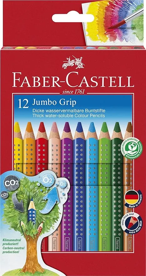 Faber-Castell Jumbo Grip Colour Pencils Pack 12 with Sharpener