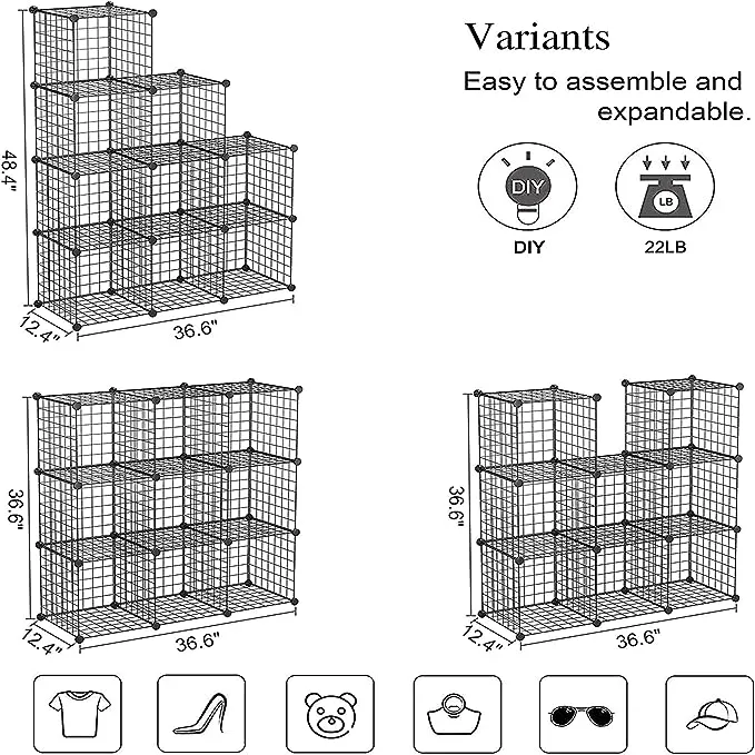 C&AHOME Wire Cube Storage Organizer, 9-Cube Metal Wire Grids Storage, Storage Bins Shelves, Modular Bookshelf, Closet Cabinet ID