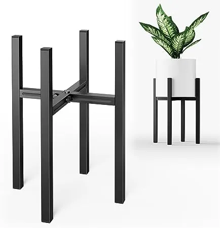 MUDEELA Adjustable Metal Plant Stand Indoor & Outdoor, Single Indoor Plant Stand Fits 8-12 inch Pots, Black Stand for Indoor Plants, Pot Plant Not Included