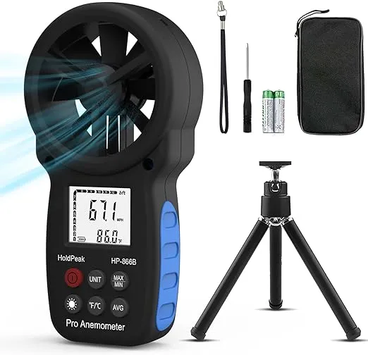 HOLDPEAK HP-866B Digital Anemometer Handheld Wind Speed Meter Gauges with Bac...