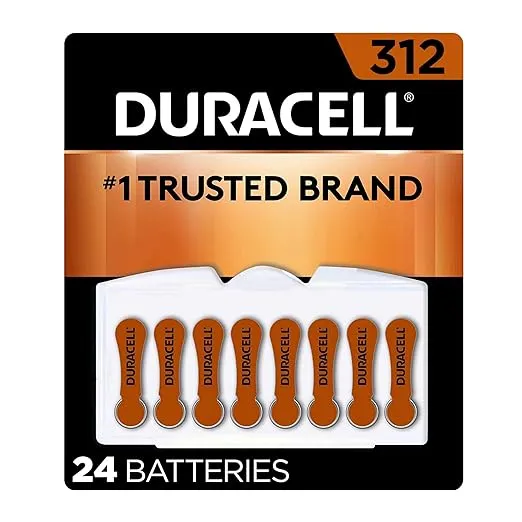 Duracell - Hearing Aid Batteries Size 312 (Brown) - Long Lasting Battery with EasyTab for Ease of Installation - 24 Count