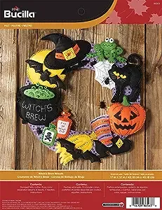 Bucilla Felt Applique Wall Hanging Wreath Kit, 17 by 17-Inch, Witch's Brew Black