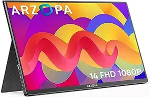 ARZOPA Portable Monitor, 14.0" Ultra Slim Portable Laptop Monitor FHD 1080P External Display with Dual Speakers Second Screen for Laptop PC Phone Xbox PS4/5 Switch-A1 GAMUT Slim