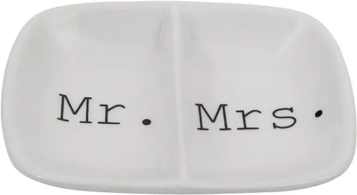 Creative Co-Op Ceramic 2 Section Mr. & Mrs. Dish