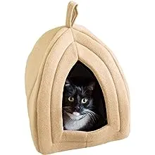 Petmaker Cat Pet Bed Igloo Soft Indoor Enclosed Covered Tent & House - Tan