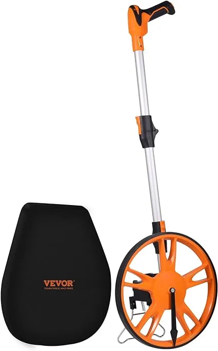 VEVOR Measuring Wheel in Feet, 12.5 in Wheel Diameter, 39.37-15.75 in Telescoping Measure Wheel, Measurement 0-9,999Ft with Back Bag, Suitable for Lawn/Hard/Soft/Wood Road Measuring