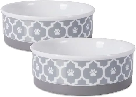 6 x 2 in. Lattice Pet Bowl Grey - Medium - Set of 2