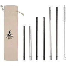 Combo Pack Safer Rounded End Stainless Steel Straws for Mason Jars + Straw Cleaner + Storage Bag | Metal Straw