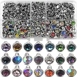 500 Sets Mixed Colors Cz Crystal Rivets Rhinestone Rivets Studs Rapid Rivets Silver Color Spots Studs for Leather Craft DIY Making (Mixed Size)