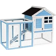 PawHut 48" Wooden Rabbit Hutch Bunny Cage with Waterproof Asphalt Roof, Fun ...